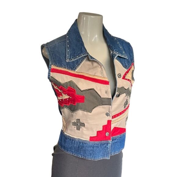 Foreman Burns Cowgirls Blue Jean Southwest Vest with silver stud details Size M - Picture 4 of 13